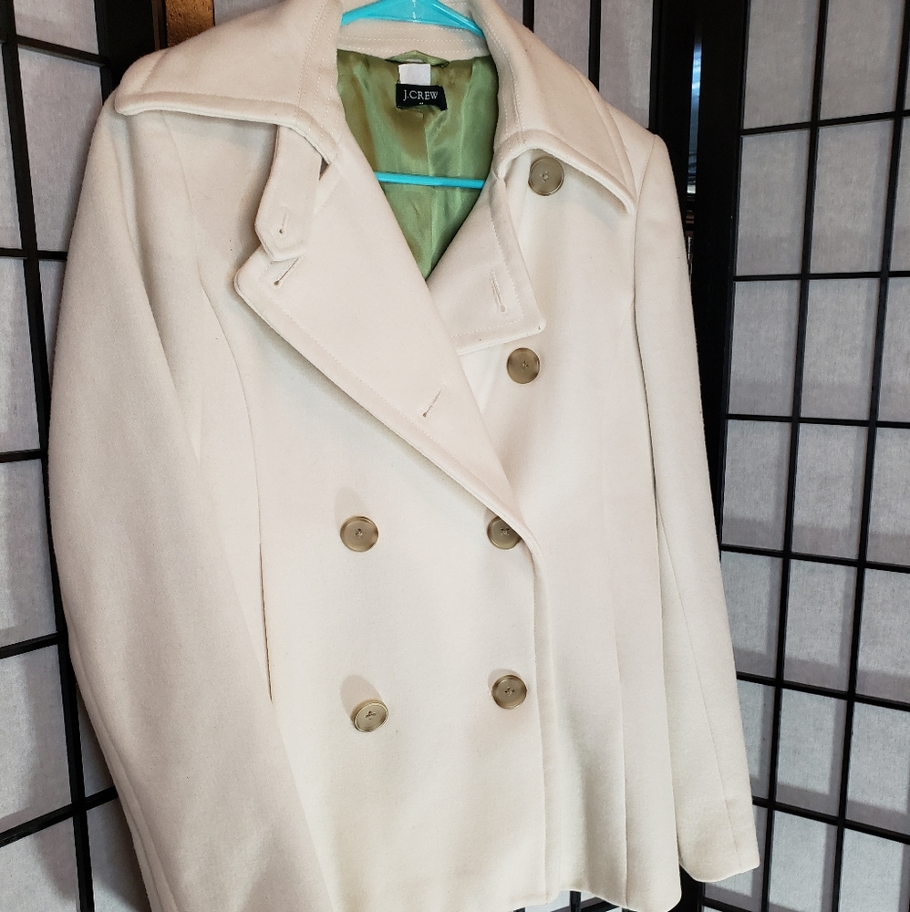 J. Crew cream colored wool pea coat size small - Picture 14 of 16